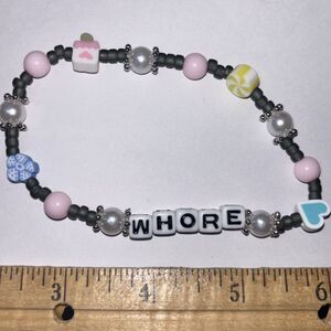 Handmade Pink Beaded Letter Bracelet Y2K Preppy Aesthetic Word Charm Stretch